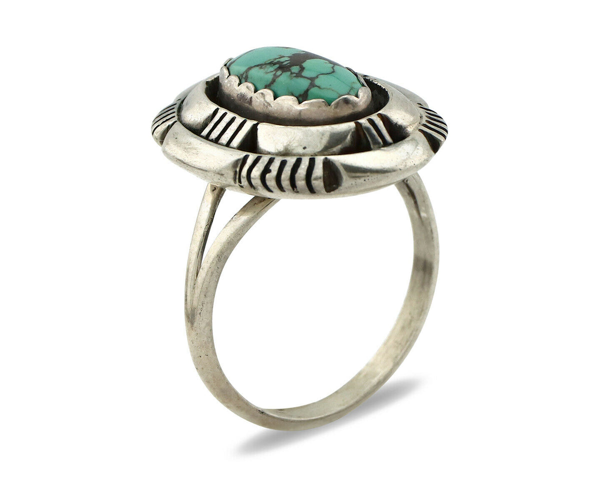 Navajo Ring .925 Silver Spiderweb Turquoise Artist Signed L. M. Nez C80s