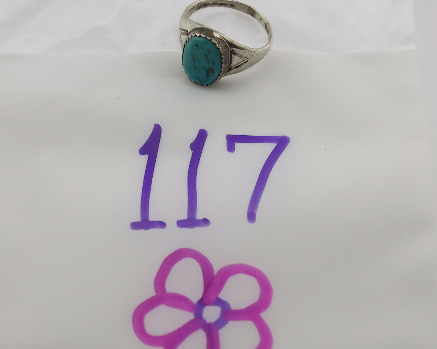 Zuni Ring .925 Silver Natural Blue Turquoise Native American Artist C.1980's