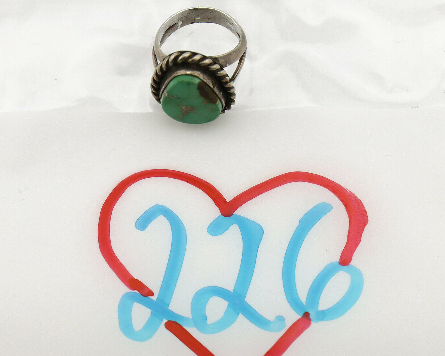 Navajo Ring .925 Silver Kingman Turquoise Native C.1980's Size 3.5