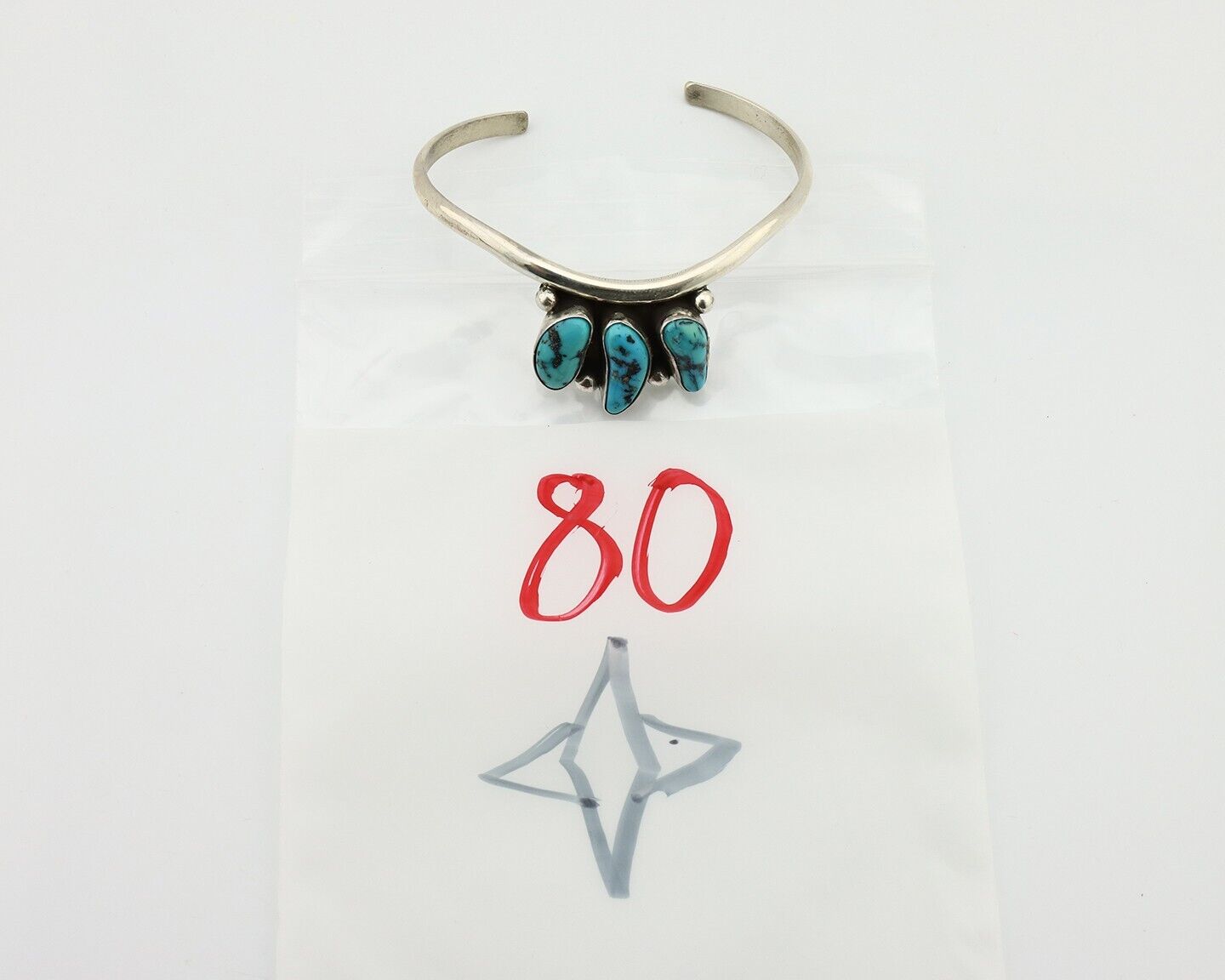 Navajo Bracelet 925 Silver Blue Kingman Turquoise Artist Signed E SANDAVOL C80s