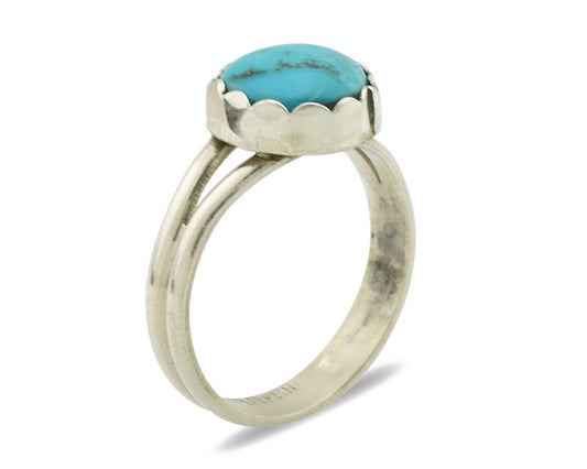 Navajo Ring .925 Silver Sleeping Beauty Turquoise Native American Artist C.1980s