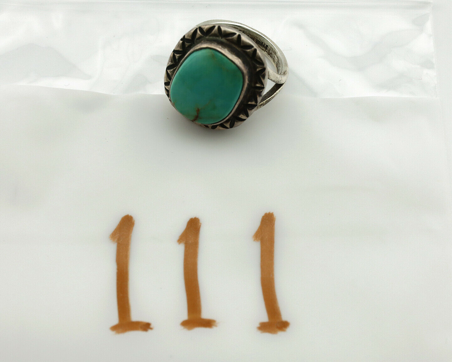 Navajo Ring .925 Silver Kingman Turquoise Artist Signed Gecko C.1980's