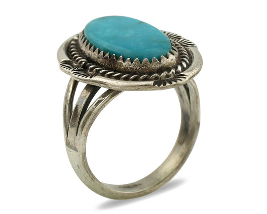 Navajo Ring .925 Silver Kingman Turquoise Artist Signed Begay C.1980's