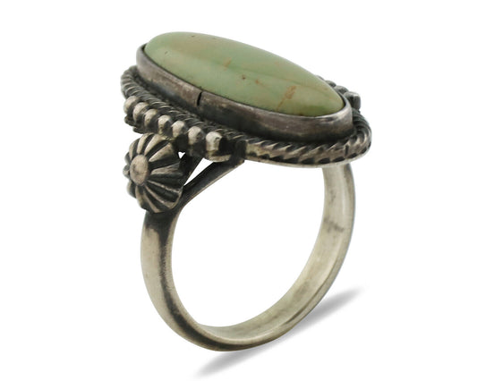 Navajo Ring 925 Silver Green Turquoise Artist Signed RB C80s