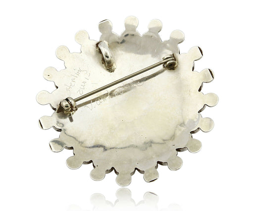 Zuni Signed Artist Victoria Unkestine Inlaid .925 SOLID Silver Tewa Pendant Pin