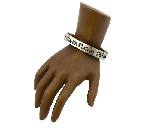 Navajo Bracelet .925 Silver Hand Stamped Artist Native American C.80's