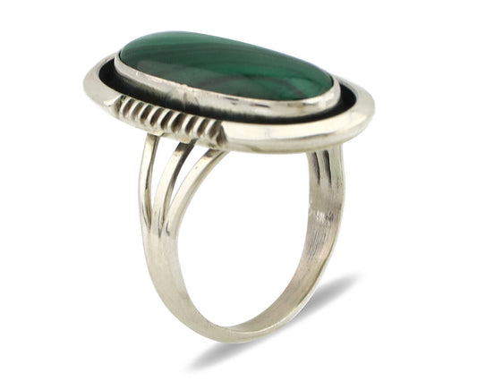 Navajo Ring 925 Silver Natural Malachite Artist Signed William Denetdale C80s