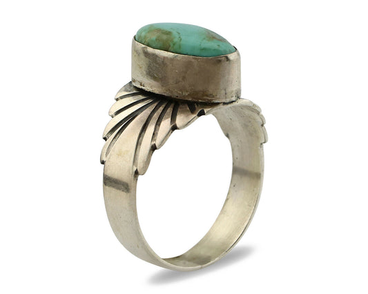 Navajo Ring .925 Silver Kingman Turquoise Artist Signed Apache C.80's