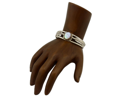 Navajo Bracelet 925 Silver Natural Pink Mussel Native American Signed Begay C80s