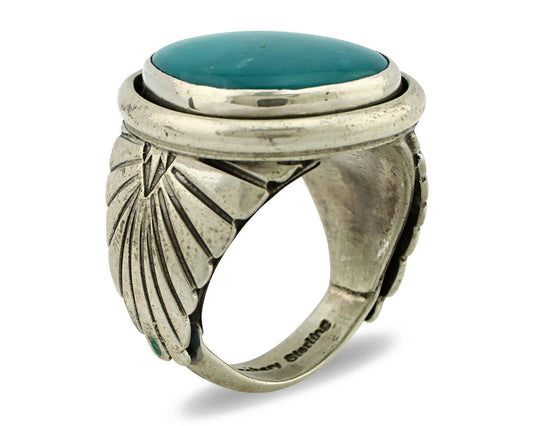 Navajo Ring .925 Silver Blue Kingman Turquoise Signed Doug Zachary C.80's
