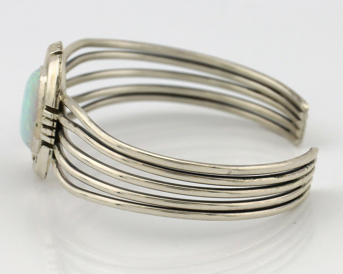 Navajo Bracelet .925 Silver Natural Pink Mussel Signed Hyson Craig C.90's