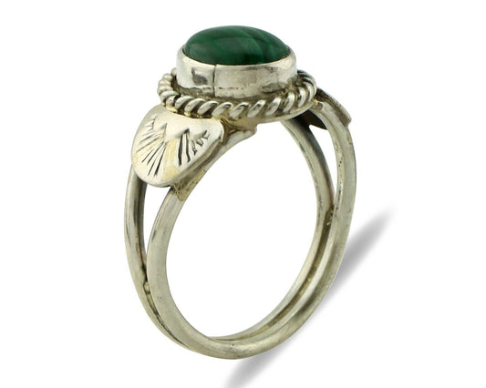 Navajo Ring 925 Silver Natural Mined Malachite Native American Artist C.80's
