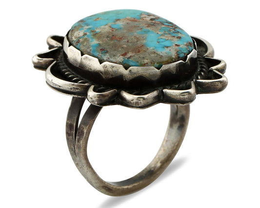 Navajo Ring 925 Silver Blue Turquoise Native American Artist C.1980's