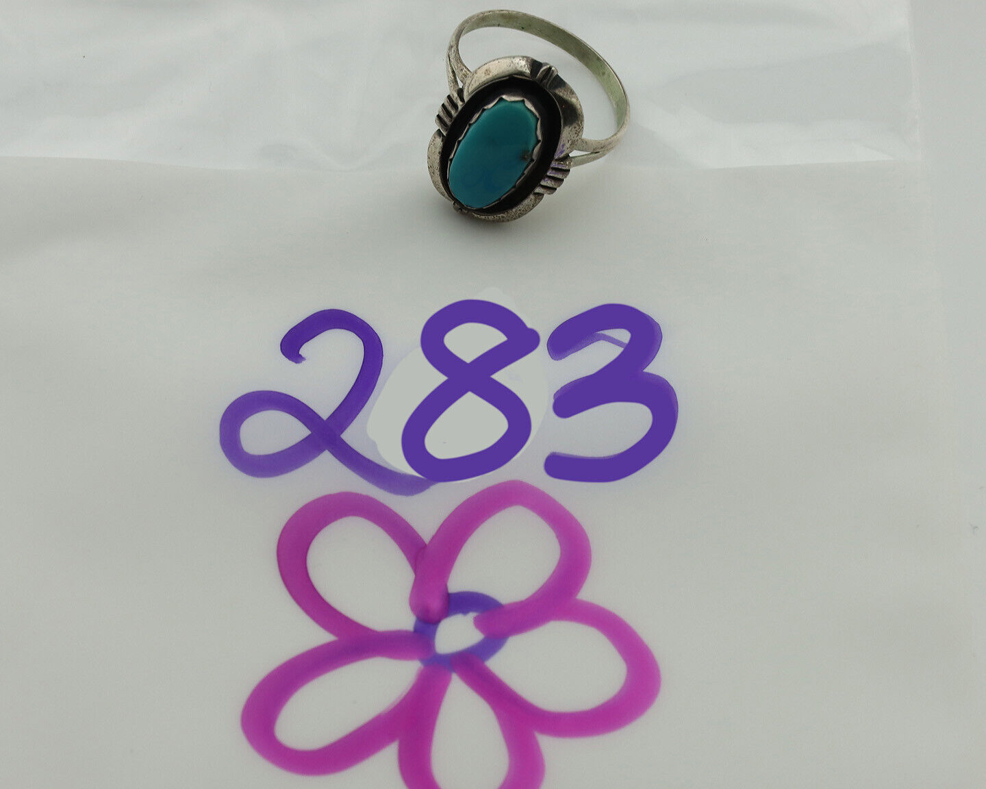 Navajo Ring .925 Silver Sleeping Beauty Turquoise Native Artist C.1980's