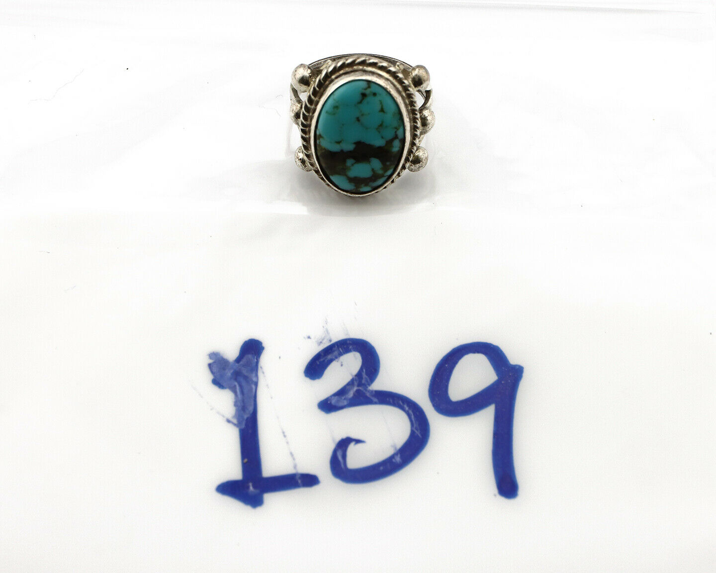 Navajo Ring .925 Silver Blue Southwest Turquoise Native American Artist C80s