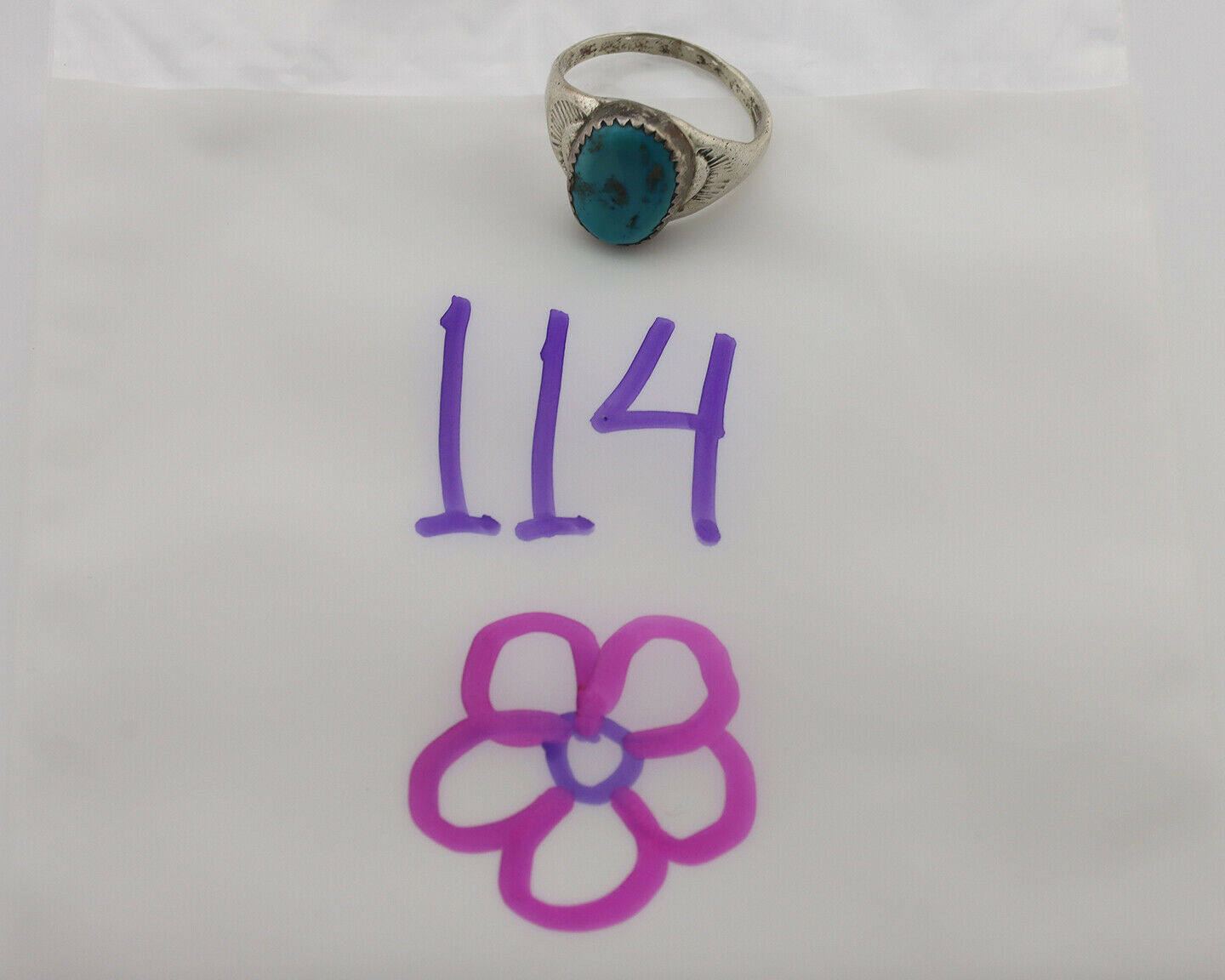 Zuni Ring .925 Silver Natural Blue Turquoise Native American Artist C.1980's