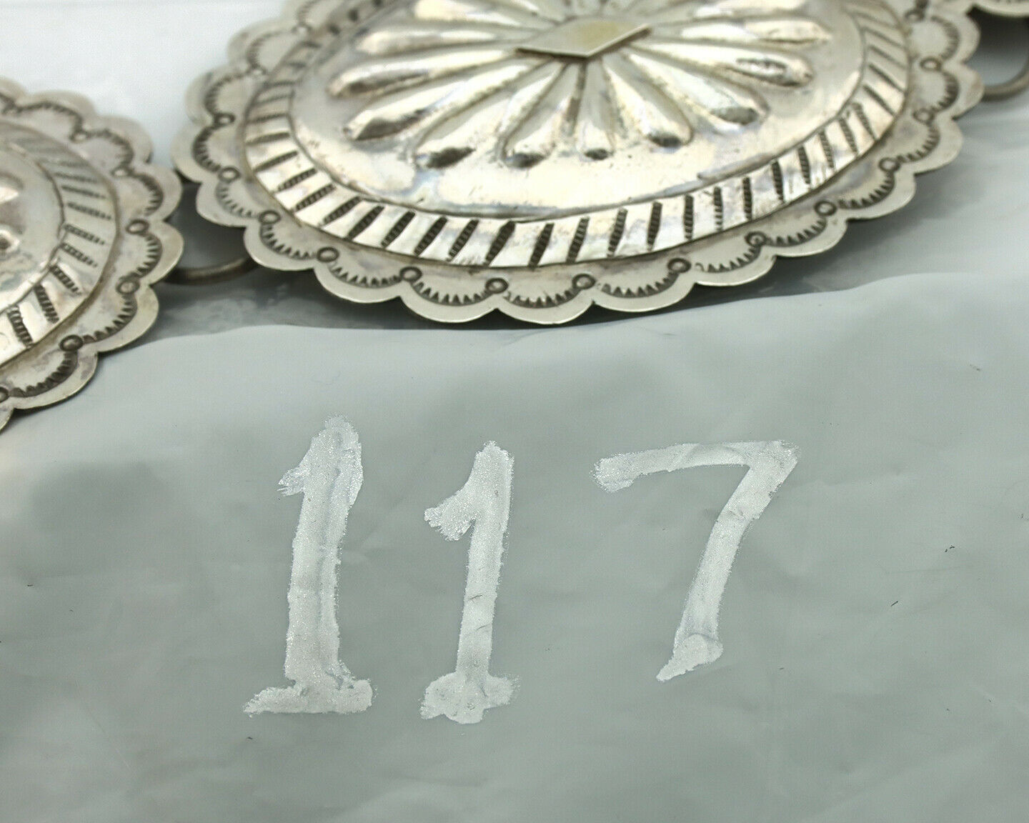 Navajo Concho Belt .925 Silver Hand Stamped Artist Tube Turpens C.80's