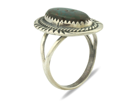 Navajo Ring .925 Silver Natural Spiderweb Turquoise Native Artist C.1980's