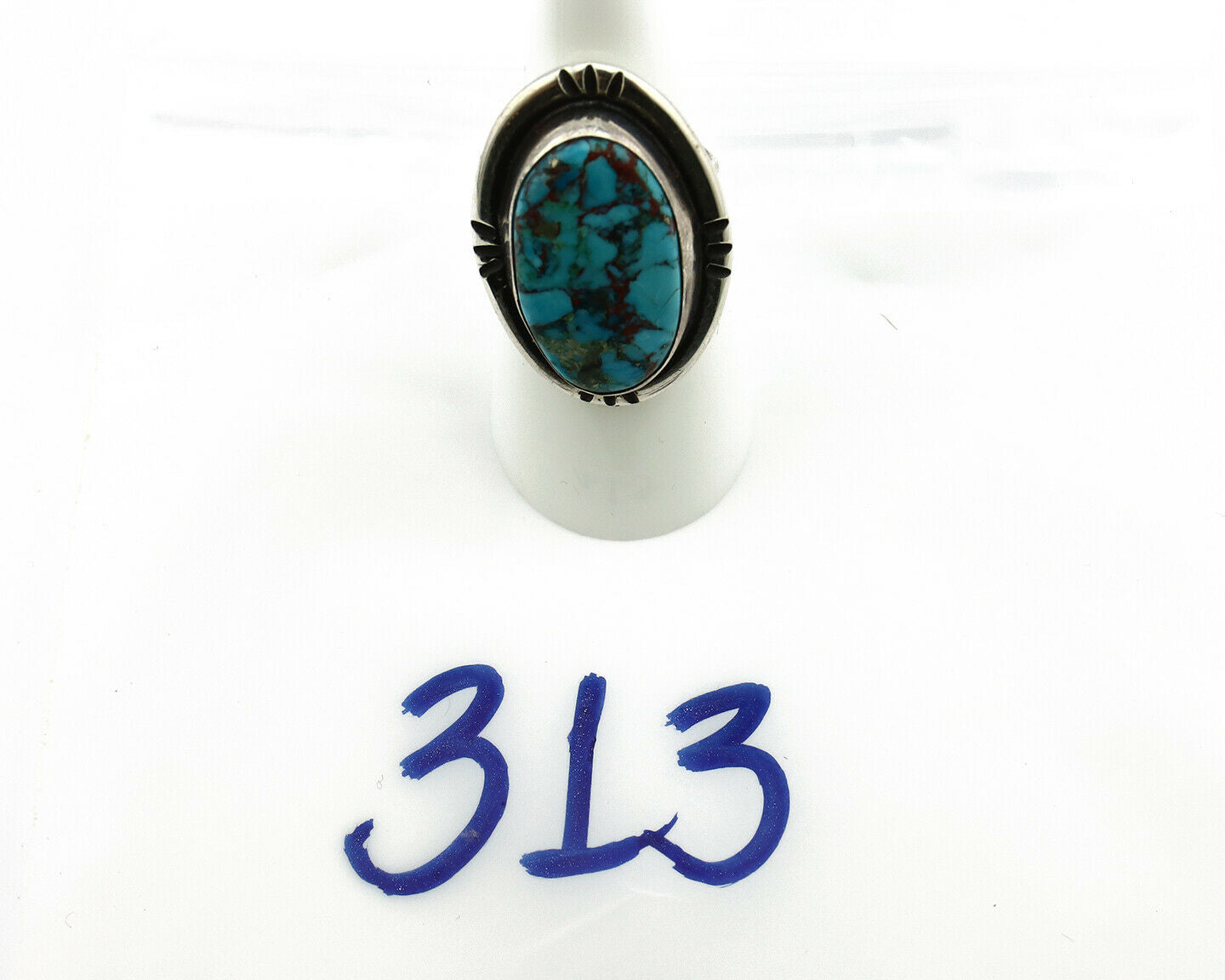 Navajo Ring .925 Silver Blue Turquoise Native American Artist C.80's