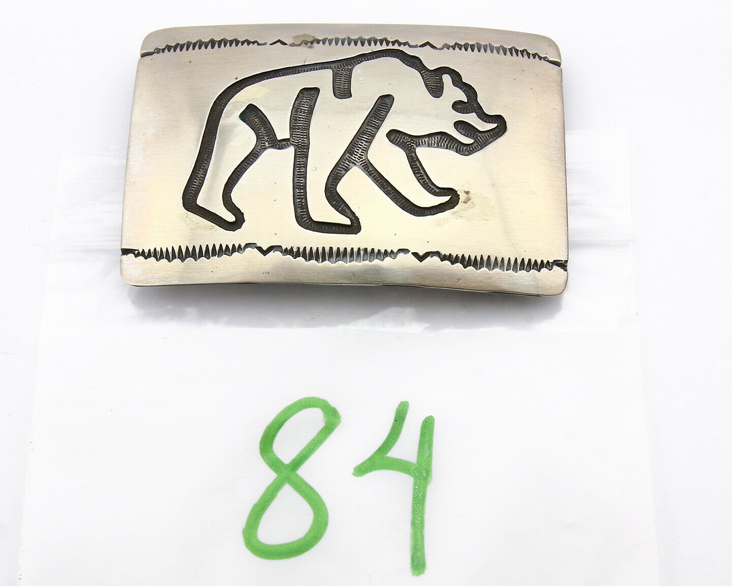 Navajo Belt Buckle .925 Silver Hand Stamped Overlay Signed T Arrow C.80's