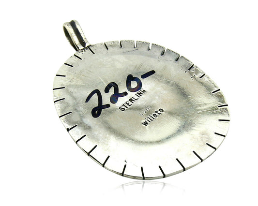 Navajo Pendant .925 Silver Kingman Turquoise Signed Artist Tom Willeto C.80's