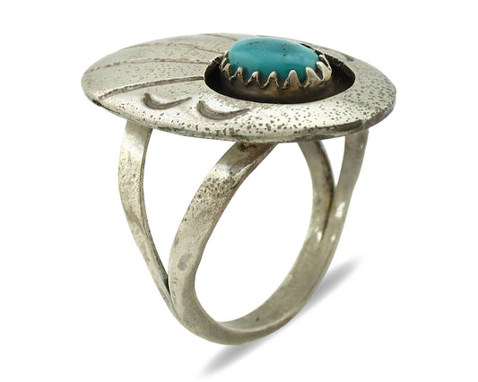 Navajo Ring .925 Silver Easter Blue Turquoise Native American Artist C.1980's