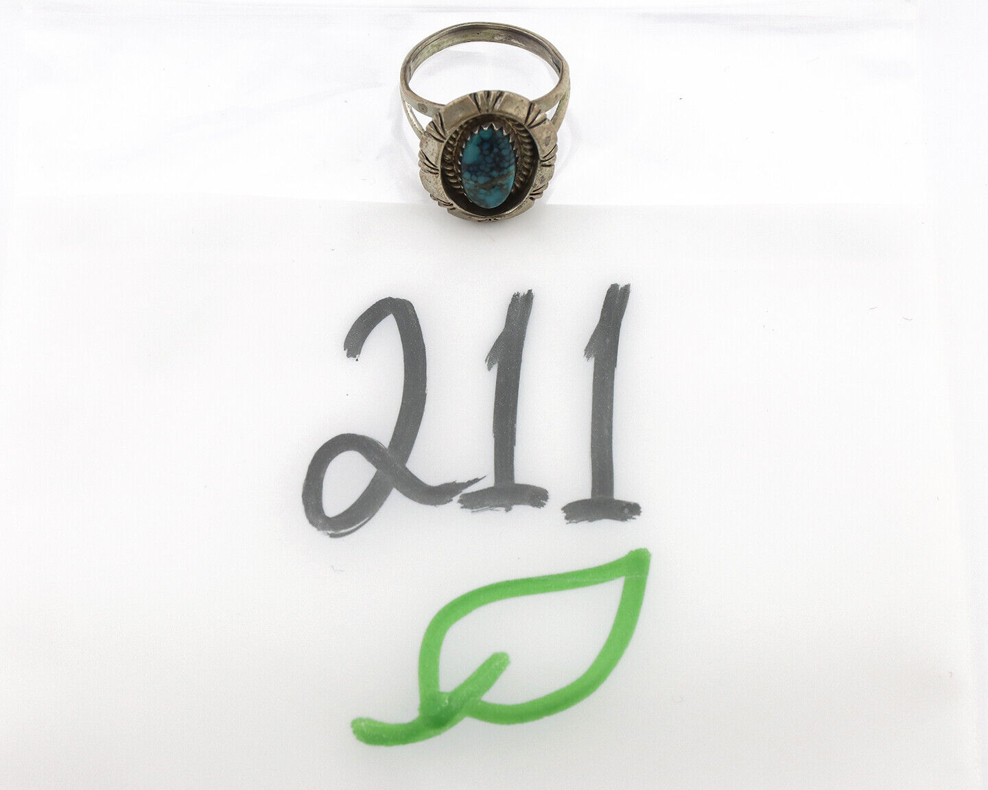 Navajo Ring 925 Silver Natural Black Spiderweb Turquoise Native Artist C.80's