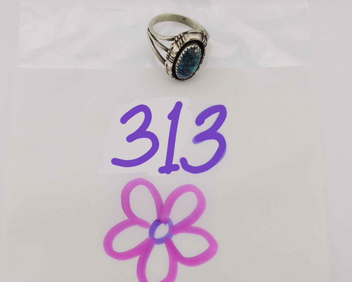 Navajo Ring .925 Silver Spiderweb Turquoise Artist Signed Yazzie C.80's