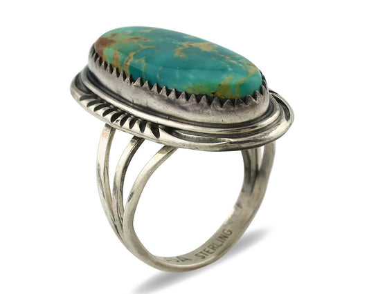 Navajo Ring 925 Silver Natural Blue Turquoise Artist Signed USA C.80's