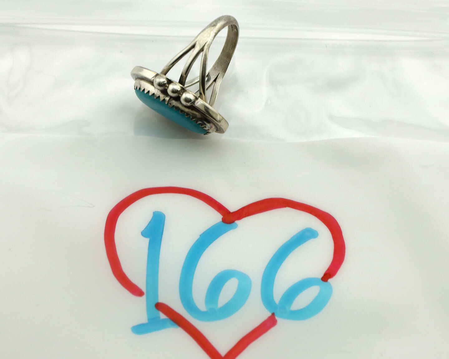 Navajo Ring .925 Silver Blue Turquoise Artist Signed Anna Begay C.1980's
