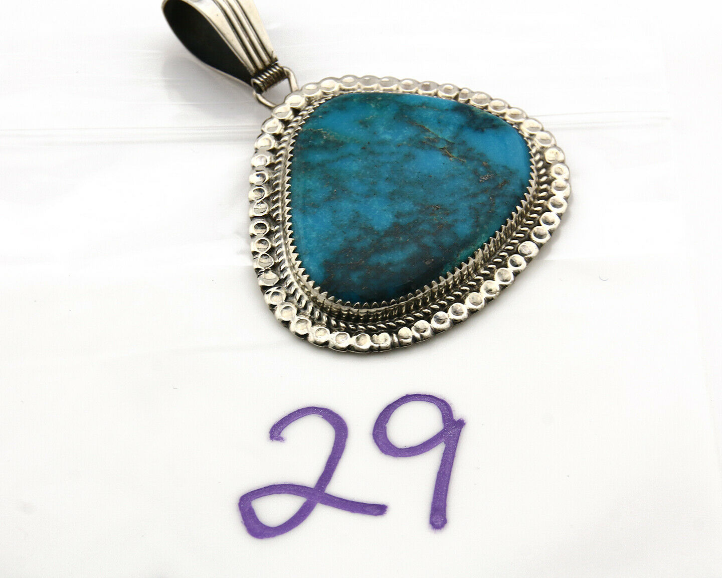 Navajo Pendant .925 Silver Blue Turquoise Signed Artist LTB C.80's