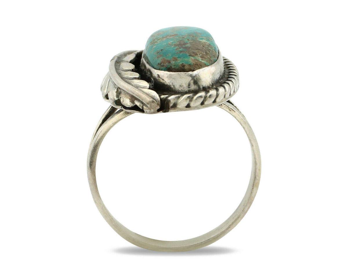 Navajo Ring .925 Silver Turquoise Mountain Signed Artist Apache C.80's