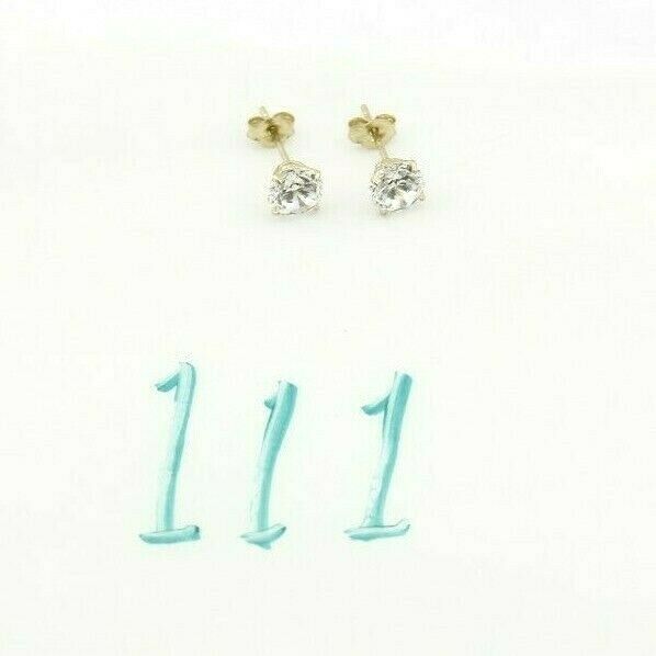 SOLID 14k Yellow Gold 5.0mm Wide Top Grade CZ Pushback Stud Earrings