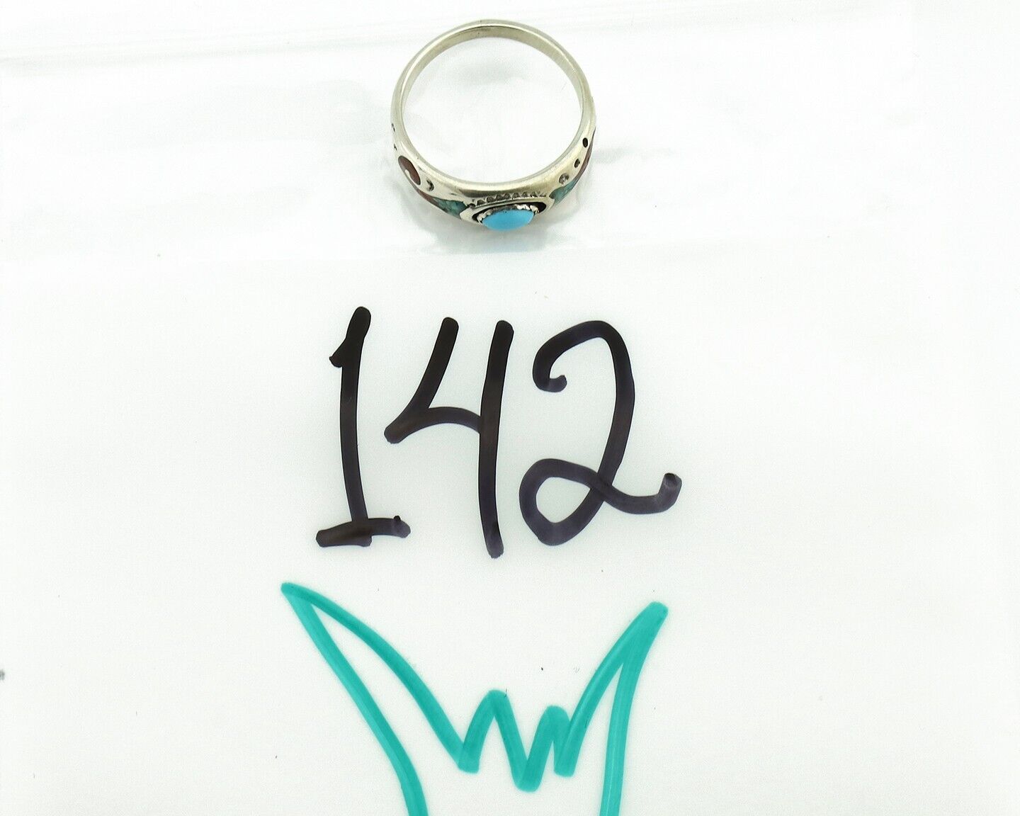 Navajo Handmade Ring 925 Silver Blue Turquoise & Coral Native American C.80's