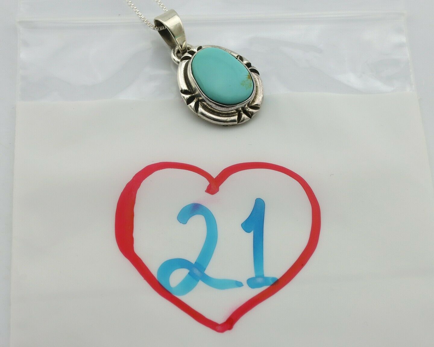 Navajo Necklace .925 Silver Kingman Turquoise Signed Gecko C.80's