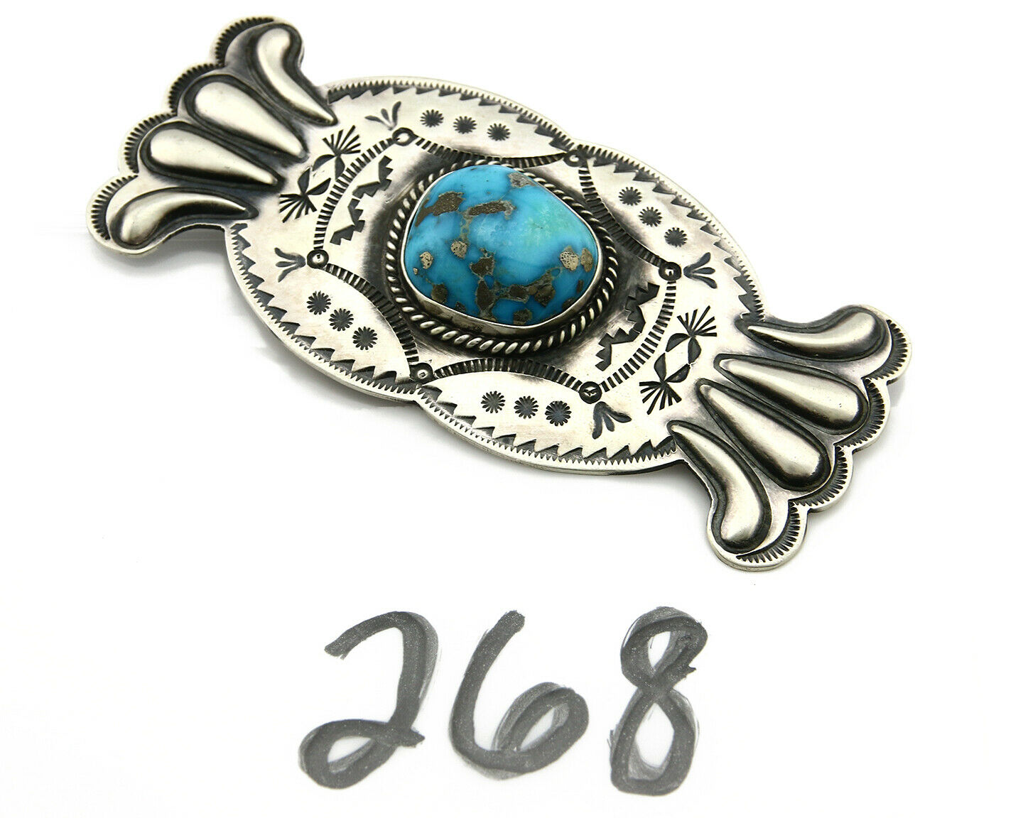 Navajo Handmade Turquoise Pin .925 Sterling Silver Signed Artist PJ Begay C.80's