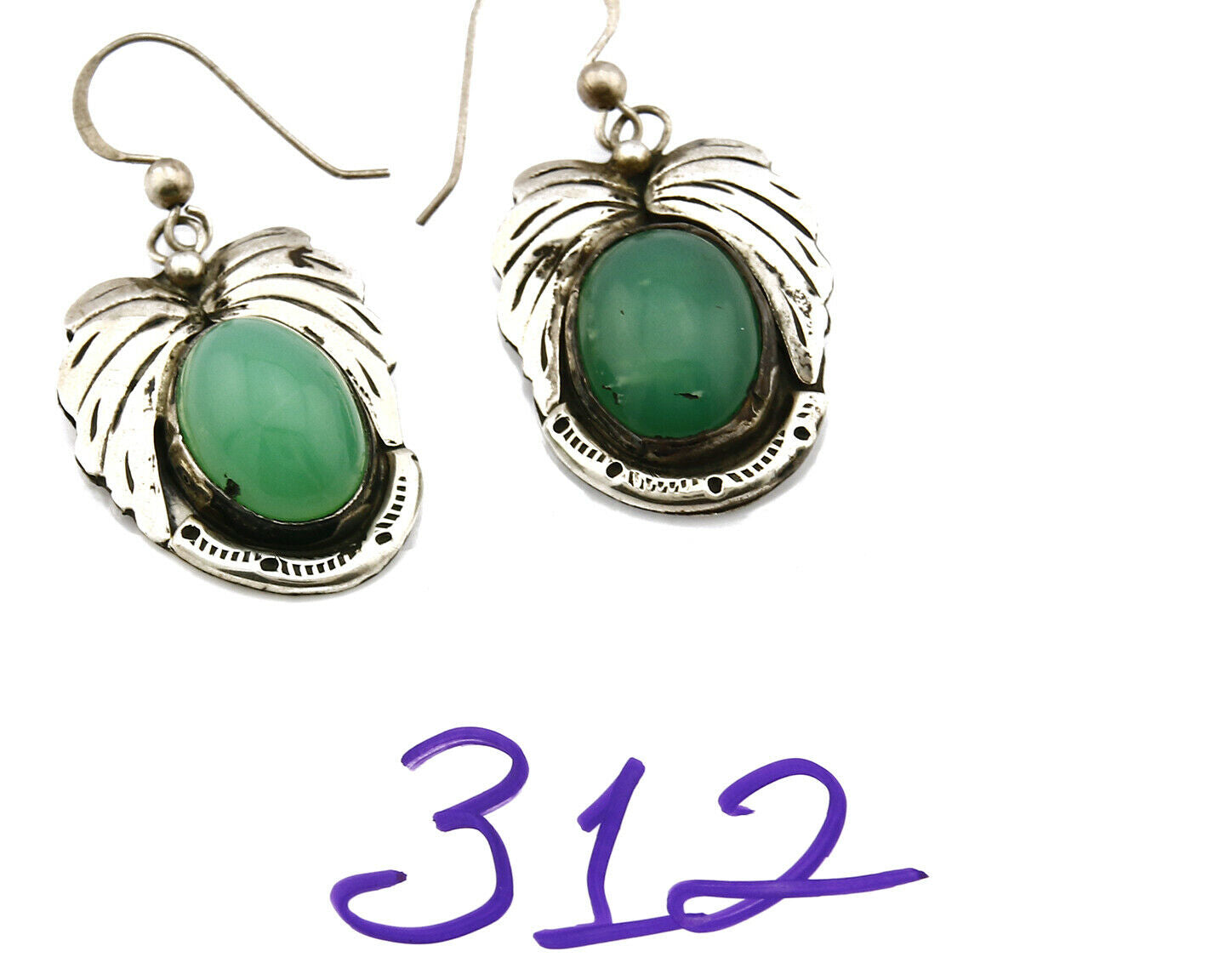 Women's Navajo Earrings .925 Silver Real California Jade Signed LL C.70's