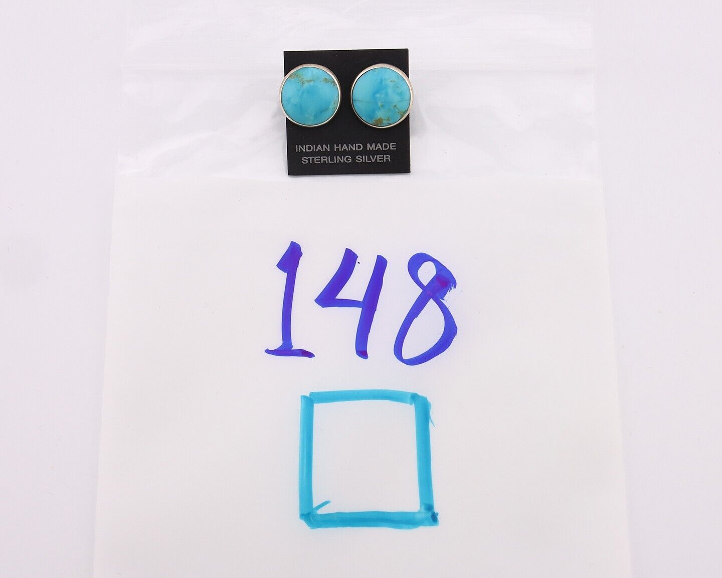 Navajo Earrings 925 Silver Natural Kingman Turquoise Artist Signed JM C.90's