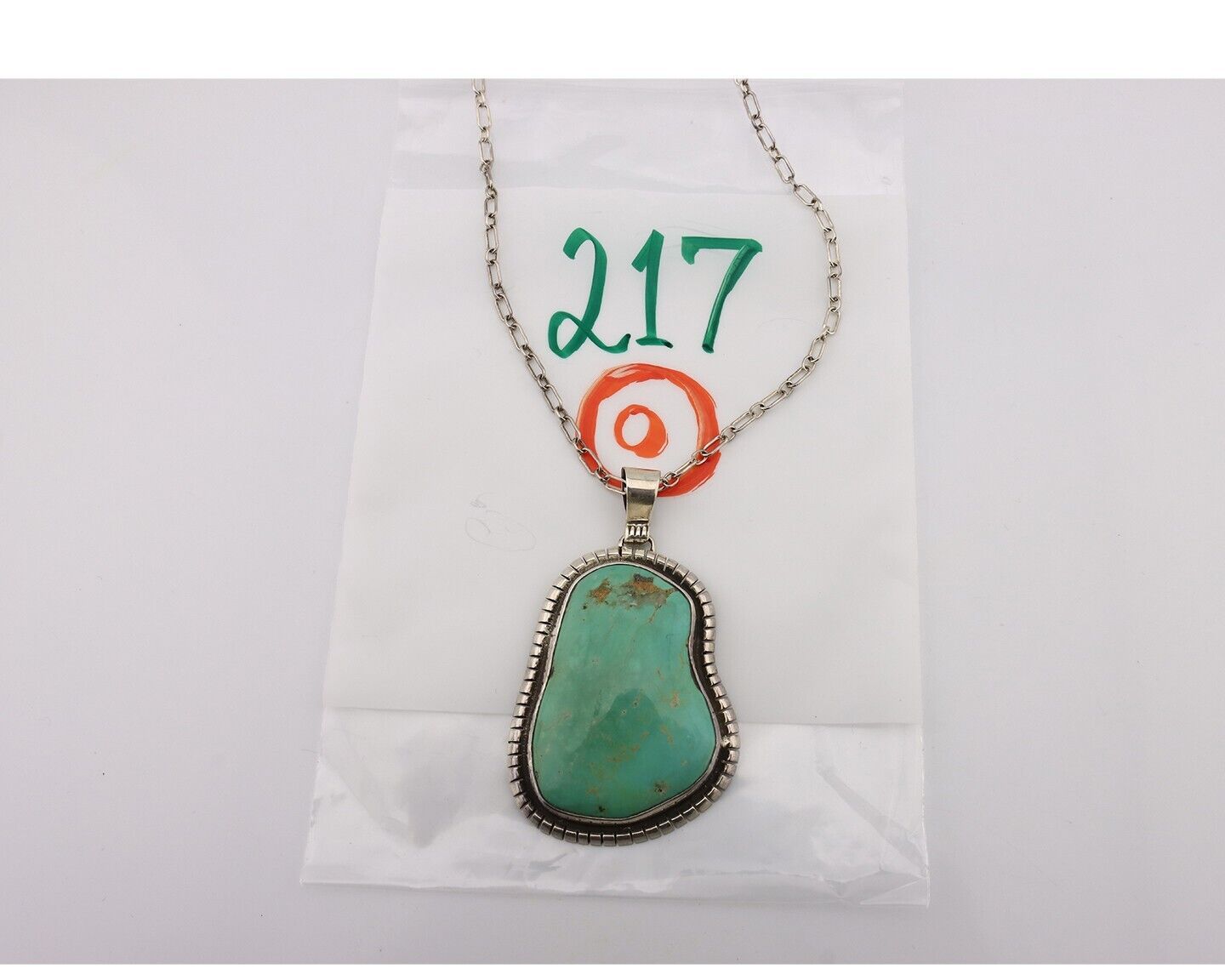 Navajo Necklace 925 Silver Natural Whole Slab Turquoise Signed Pictograph C.80's
