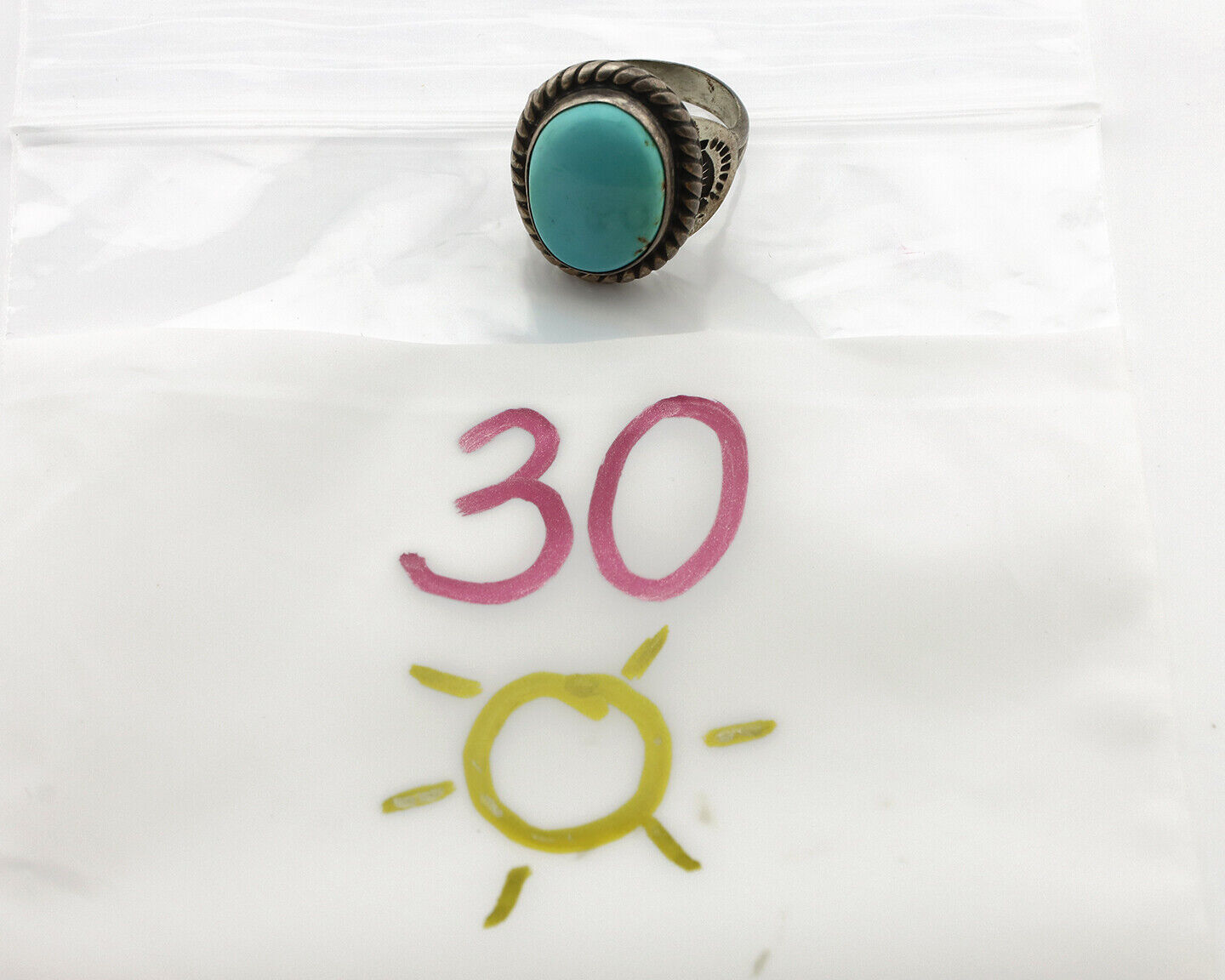 Navajo Ring 925 Silver Natural Blue Turquoise Native American Signed C.80's