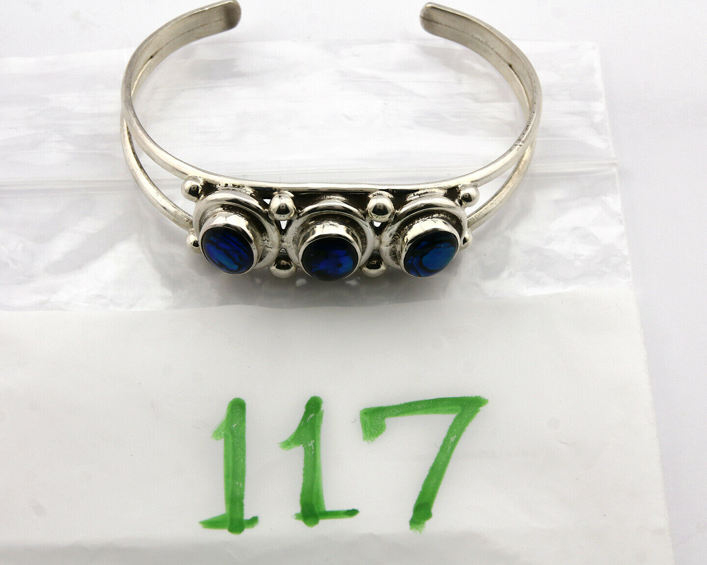 Navajo Bracelet .925 Silver Natural Mother of Pearl Handmade Native Artist C80's