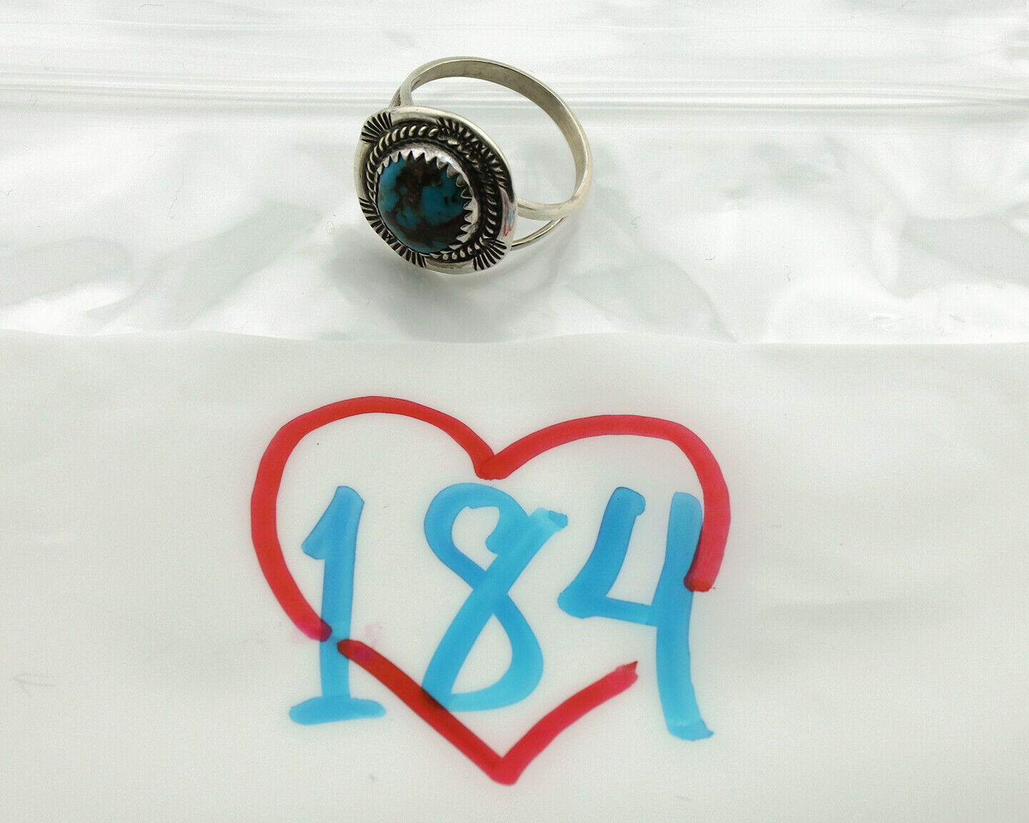 Navajo Ring .925 Silver Blue Turquoise Native American Artist C.1980's