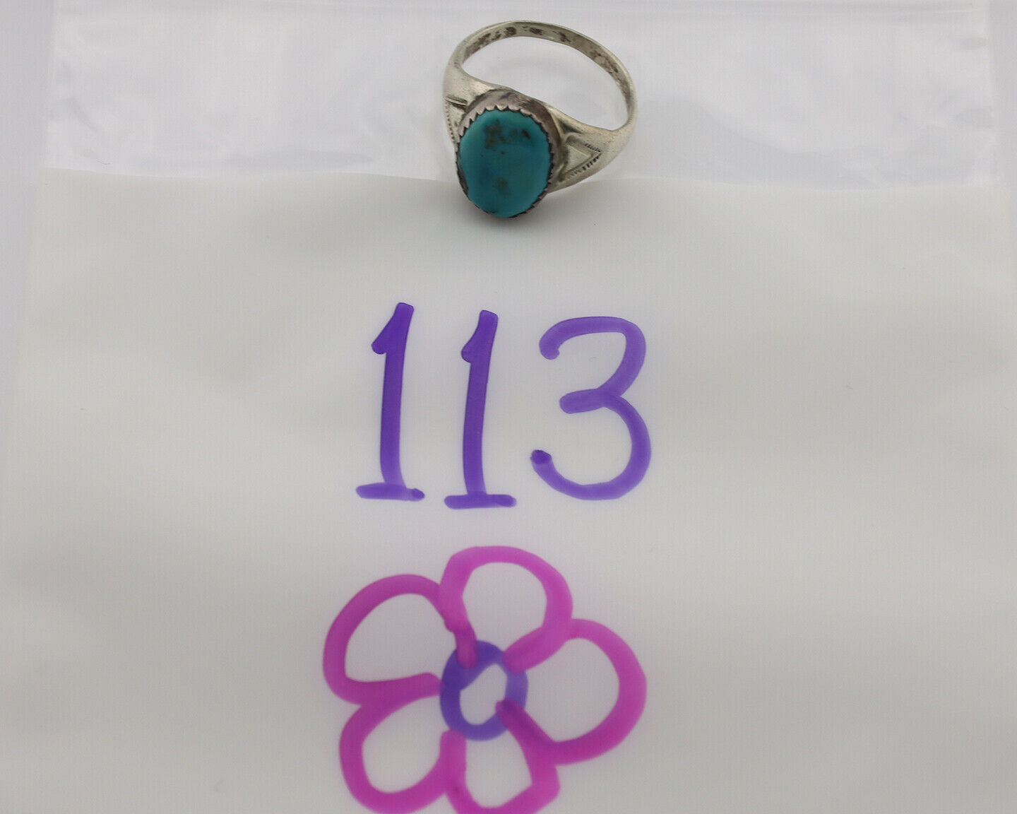 Zuni Ring .925 Silver Natural Blue Turquoise Native American Artist C.1980's