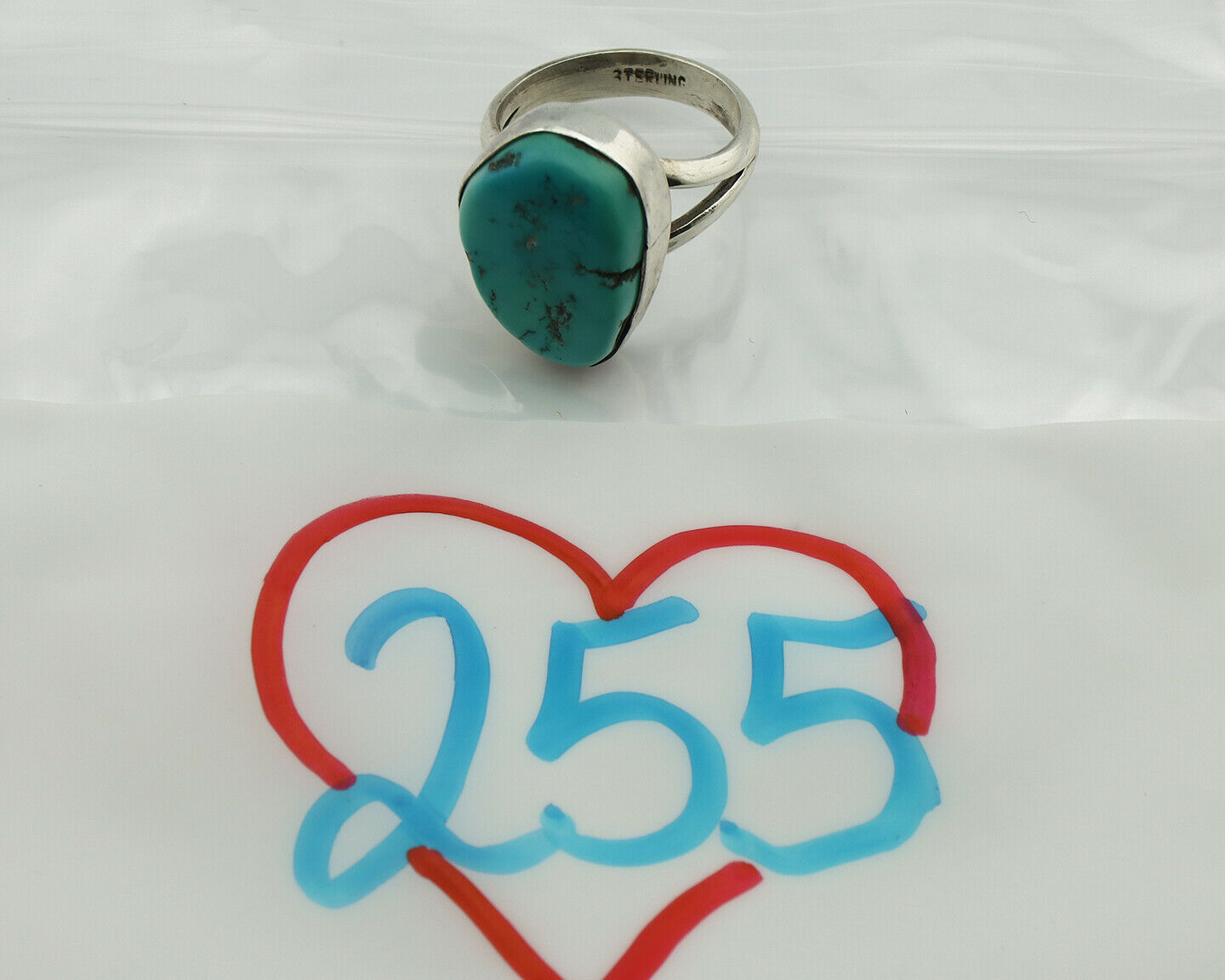 Navajo Ring .925 Silver Blue Turquoise Native American Artist C.80's