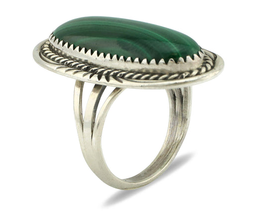Navajo Ring 925 Silver Natural Green Malachite Signed William Denetdale C.80's