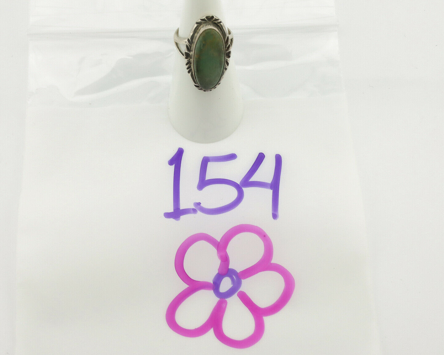 Navajo Ring .925 Silver Natural Turquoise Artist Signed Native American C.80's