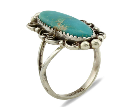 Navajo Ring .925 Silver Blue Southwest Turquoise Signed TALHAT C.80's