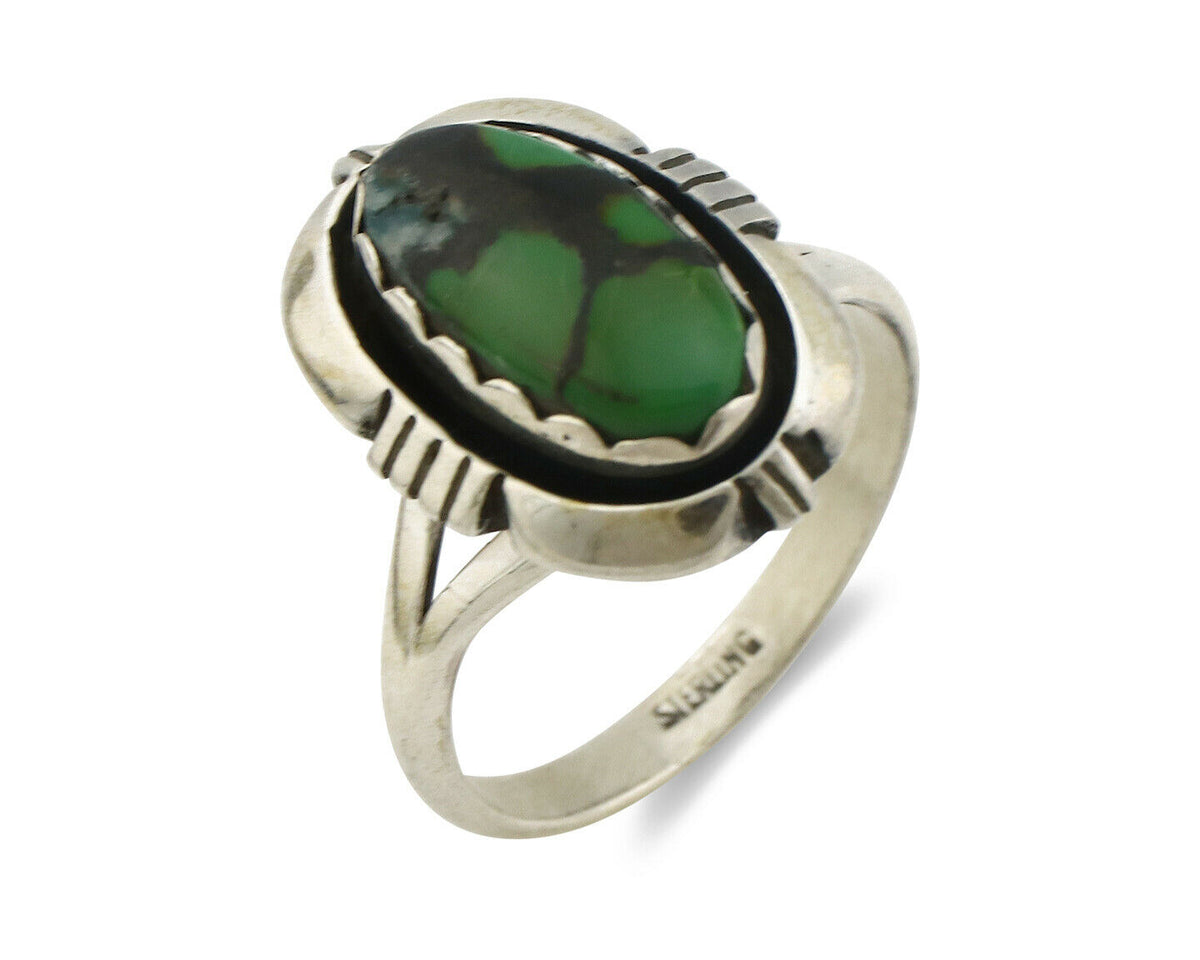 Navajo Ring 925 Silver Spiderweb Turquoise Handmade Native American Artist C80s
