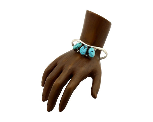 Navajo Bracelet 925 Silver Blue Kingman Turquoise Artist Signed E SANDAVOL C80s