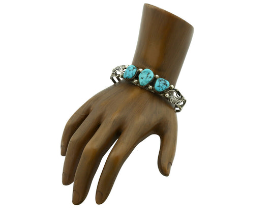 Navajo Bracelet .925 Silver Blue Turquoise Native American Artist C.80's
